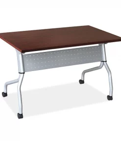 Rectangle Lorell Mahogany Flip Top Training Table, 23.6 X 48 X 29.5, Nylon Top, Mahogany