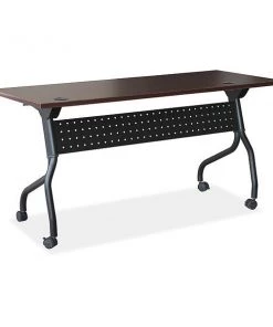 Rectangle Lorell Mahogany Flip Top Training Table, 23.6 X 48 X 29.5, Melamine Top, Mahogany
