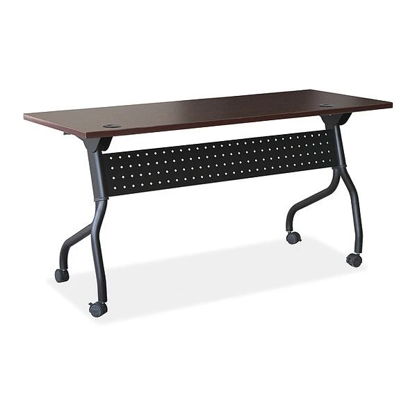 Rectangle Lorell Mahogany Flip Top Training Table, 23.6 X 48 X 29.5, Melamine Top, Mahogany