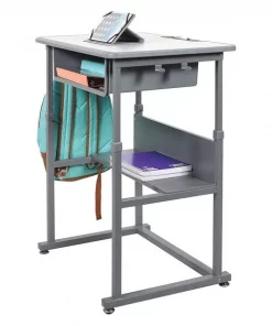 Luxor Adjustable Desk, 19-1/2" D, 27-1/2" W, 24-1/2" to 42" H, Gray, Laminate