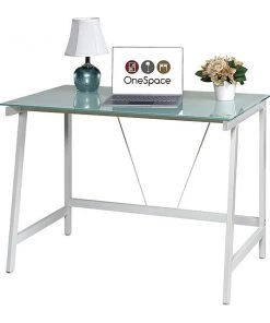 Onespace Writing Desk, 24" D, 40" W, 30-1/4" H, Black, Glass