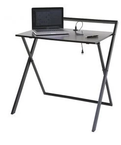 Onespace Folding Desk with Dual USB, 24-1/2" D, 33-1/4" W, 34-3/4" H, Black, Wood