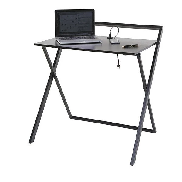 Onespace Folding Desk with Dual USB, 24-1/2" D, 33-1/4" W, 34-3/4" H, Black, Wood