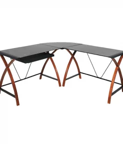 Onespace L Shaped Desk, 23.62" D, 39.37" W, 29.13" H, Glass