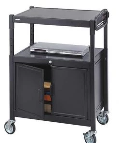 Safco AV Cart, w/Cabinet, Steel, Black