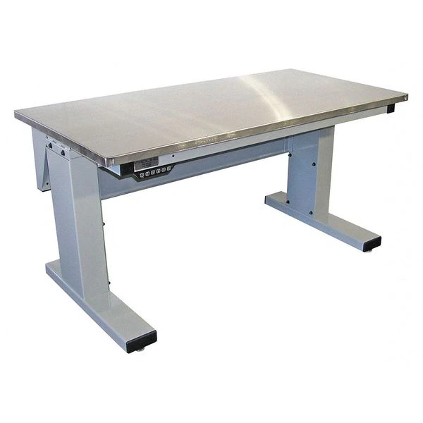 Proline Adjustable Desk, 72" D, 30" W, 30-1/2" to 46-1/2" H, Light Gray, Steel