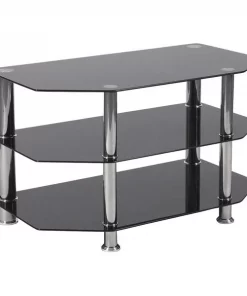 Flash Furniture TV Stand, Black Glass, North Beach