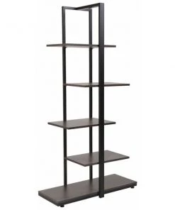 Flash Furniture Driftwood, 5 -Tier Shelf, Blk Metal Frame