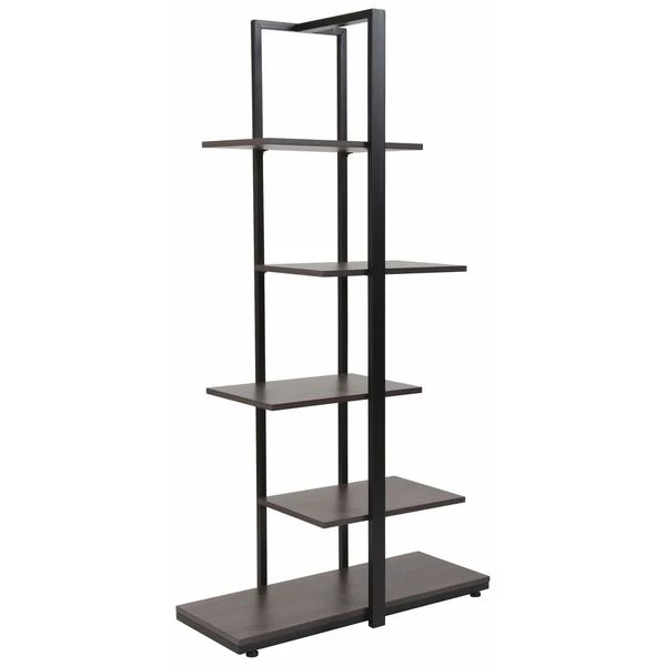 Flash Furniture Driftwood, 5 -Tier Shelf, Blk Metal Frame