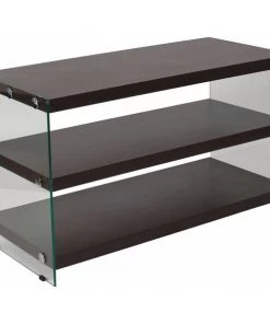 Flash Furniture TV Stand, Shelves, Glass Frame, Dark Ash
