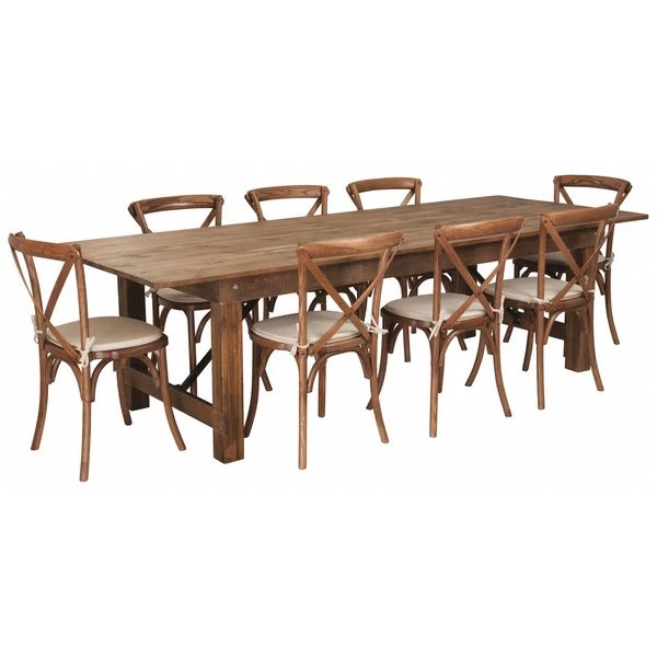 Flash Furniture Rectangle Antique Farm Table, 40" W, 108" L, 30" H, Wood Top, Wood Grain