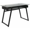 Flash Furniture Computer Desk, 21-1/2" D, 43" W, 29-1/2" H, Clear/Black, Metal, Table Top: Glass