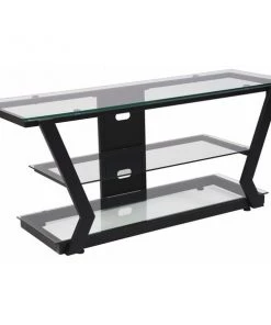 Flash Furniture TV Stand, Glass, Black Metal Frame