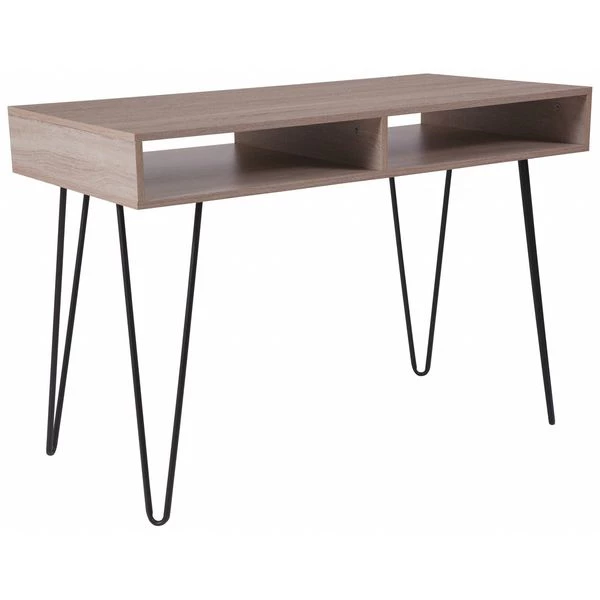 Flash Furniture Rectangle Computer Table, Black, Metal, Legs, Oak, 43.25" X 21.5" X 30", Laminate Top, Wood Grain