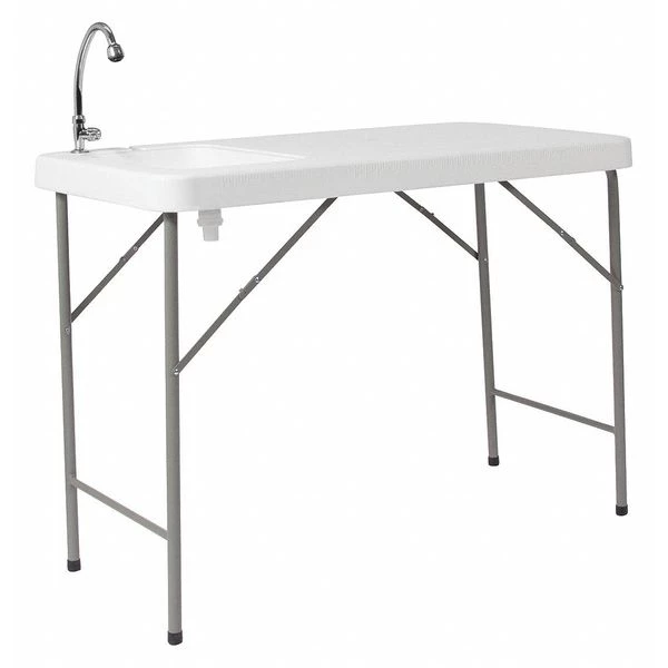 Flash Furniture Rectangle Folding Table w/Sink, 23"x45", Plastc, Wht, 23" W, 45" L, 34" H, Plastic Top, White