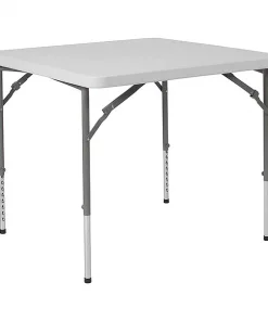 Flash Furniture Square Folding Table, Plastc, 34'' Sqr, Adj, Wht, 33.5" W, 33.5" L, 29" H, Plastic Top, White