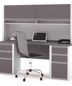 Bestar Credenza, 23.4" D, 71.1" W, 65.9" H, Slate/Sandstone, Melamine