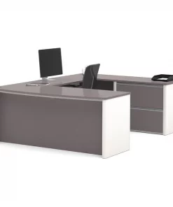 Bestar U Shaped Desk, 92.6" D, 71.1" W, 30.4" H, Slate/Sandstone, Melamine