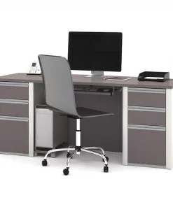 Bestar Executive Desk, 29.8" D, 71.1" W, 30.4" H, Slate/Sandstone, Melamine