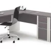 Bestar L Shaped Desk, 71-1/8" D, 82-3/4" W, 30-3/8" H, Slate/Sandstone, Melamine