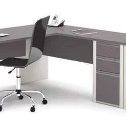 Bestar L Shaped Desk, 71-1/8" D, 82-3/4" W, 30-3/8" H, Slate/Sandstone, Melamine