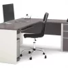 Bestar L Shaped Desk, 82.9" D, 71.1" W, 30.4" H, Slate/Sandstone, Melamine