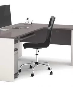 Bestar L Shaped Desk, 82.9" D, 71.1" W, 30.4" H, Slate/Sandstone, Melamine