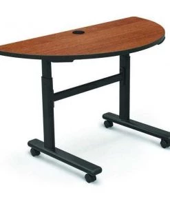 Balt Half Round Training Table, 48" X 28.5" to 45", High Pressure Laminate Top, Amber Cherry