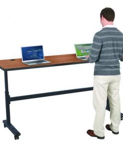 Balt Rectangle Training Table, 60" X 28.5" to 45", High Pressure Laminate Top, Amber Cherry