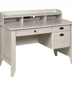 Onespace Executive Desk, 21-1/2" D, 47-1/4" W, 36-1/4" H, White Oak, Wood Grain Melamine