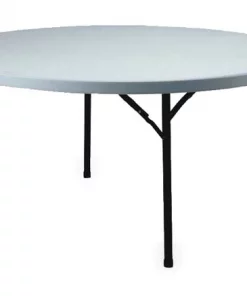 Zoro Select Round Folding Table, 60" dia. W, 30" H, Blow Molded Polypropylene Top, White