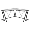 Flash Furniture L Shaped Desk, 56" D, 79" W, 29-3/4" H, Clear/Black, Metal, Table Top: Glass