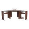 Flash Furniture Multi Functional Desk, 61-3/4" D, 95" W, 34" H, Teakwood, Metal, Table Top: Glass