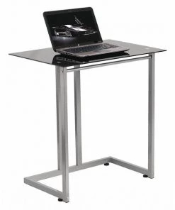 Flash Furniture Computer Desk, 18-7/8" D, 27-1/2" W, 28-3/4" H, Black Top/Silver Frame, Metal, Table Top: Glass