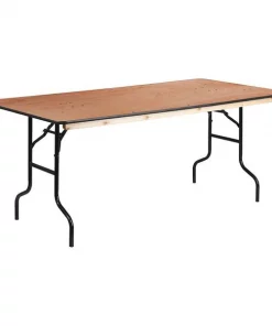 Flash Furniture Rectangle Folding Table, 36" W, 72" L, 30" H, Wood Top, Wood Grain