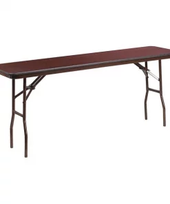 Flash Furniture Folding Training Table, 72" D, 18" W, 30" H, Mahogany, Melamine, Table Top: Laminate