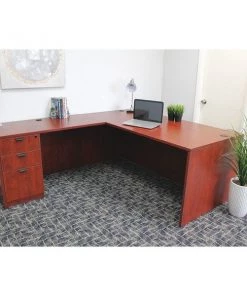 Boss 3 Drawer L-Shape Workstation, Mahogany