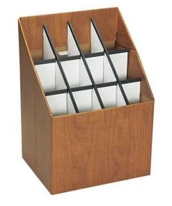 Safco 15" W Upright File, 12 Compartment, Woodgrain, Walnut, 3-7/8" Roll