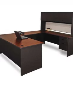 Pronto U Shaped Desk, 102" D, 72" W, 65" H, Mahogany, Melamine Laminate