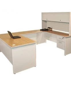 Pronto U Shaped Desk, 102" D, 72" W, 65" H, Oak, Melamine Laminate