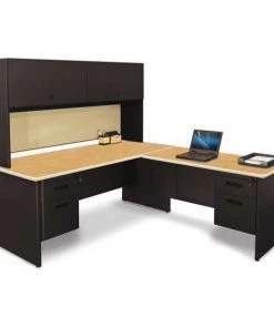 Pronto L Shaped Desk, 78" D, 72" W, 65" H, Oak, Melamine Laminate