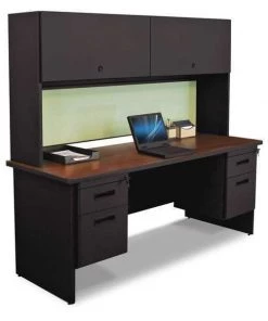 Pronto Computer Desk, 24" D, 72" W, 65" H, Mahogany, Melamine Laminate