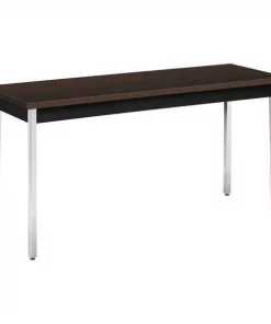 Hon Rectangle Utility Table, 60" X 20" X 29", Mocha/Black Top, High-Pressure Laminate