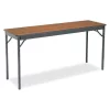 Barricks. Rectangle Folding Table, 60" W, 18" L, 30" H, Walnut/Black Top, Laminate