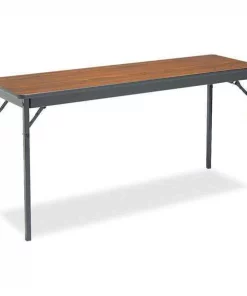 Barricks. Rectangle Folding Table, 60" W, 18" L, 30" H, Walnut/Black Top, Laminate