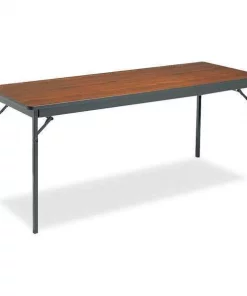 Barricks. Rectangle Folding Table, 72" W, 24" L, 30" H, Walnut/Black Top, Laminate