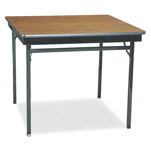 Barricks. Square Folding Table, 36" X 36" X 30", Walnut/Black Top, Laminate
