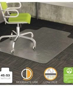 Deflecto Chair Mat 45"x53", Traditional Lip Shape, Clear, for Carpet