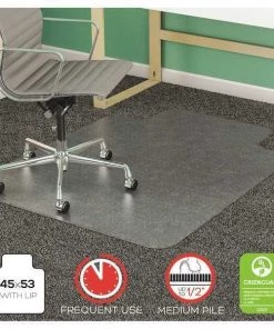 Deflecto Chair Mat 45"x53", Traditional Lip Shape, Clear, for Carpet, Thickness: 1/2"
