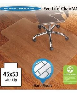 Es Robbins Chair Mat 45"x53", Traditional Lip Shape, Clear, for Hard Floor/Carpet